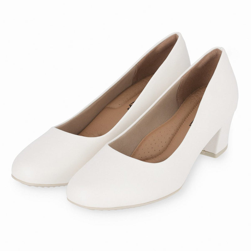 Where's That From 'melrose' Extra Wide Fit Mid Block Heel Court Shoes in  White | Lyst UK